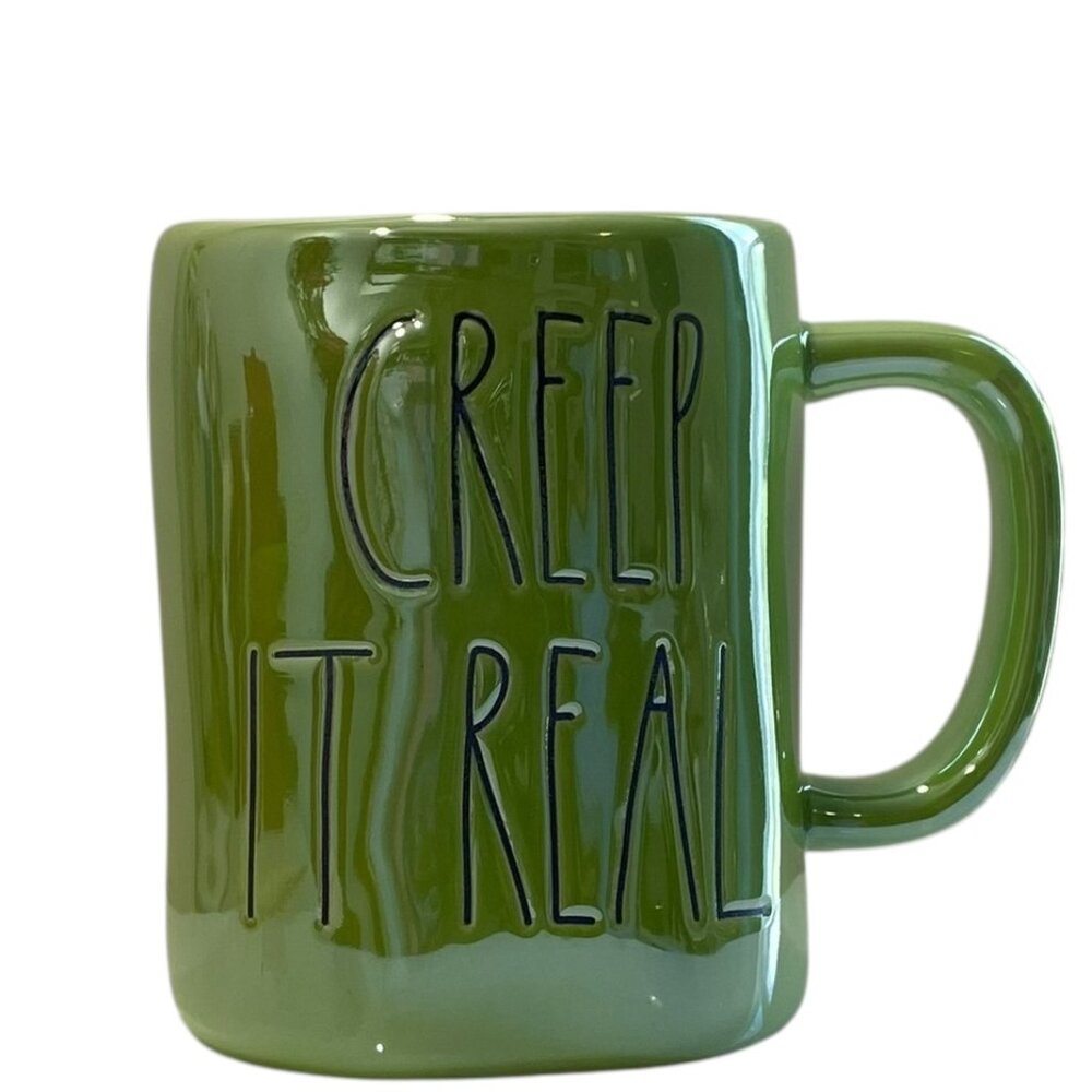 Rae‎ Dunn Mug Cup "Creep It Real" Irredesent Green Halloween Party Ceramic New